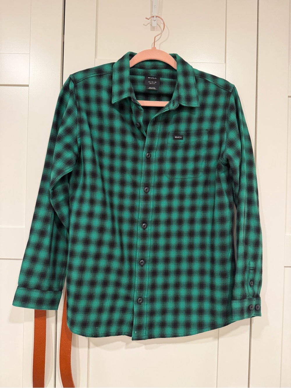 RVCA boys Green and Black Plaid Long-Sleeve Button-Down Shirt